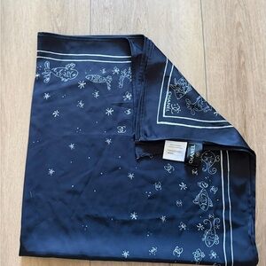 Chanel Midnight Blue Silk Scarf with White Accents